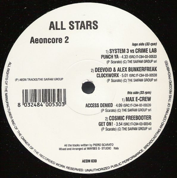 Aeoncore - The Allstars E.P. Vol. 2 front label