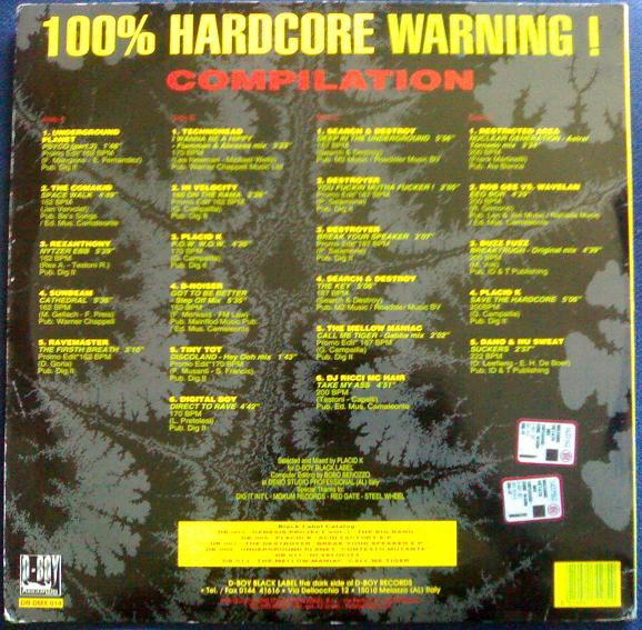 100% Hardcore Warning! Compilation back cover