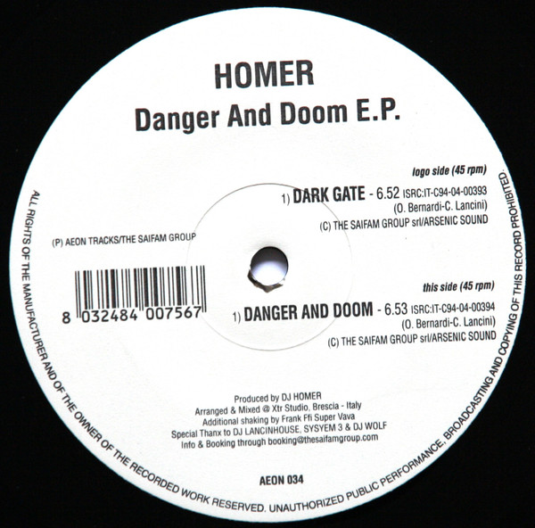Danger & Doom E.P. front label