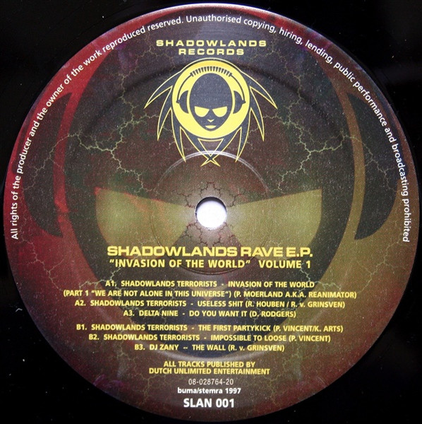 Shadowlands Rave E.P. (Invasion Of The World Volume 1) front label