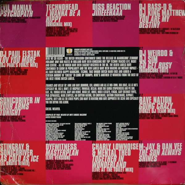 Hardcore Cheddar - The Dutch Masters Volume Two back cover