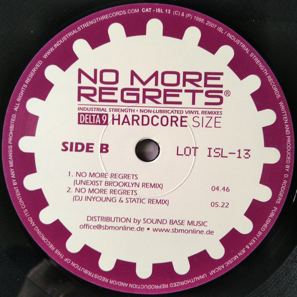 No More Regrets (Non-Lubricated Vinyl Remixes) back label