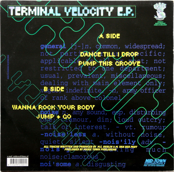 Terminal Velocity E.P. back cover