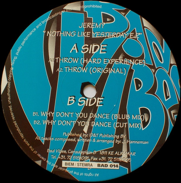 Nothing Like Yesterday E.P. back label