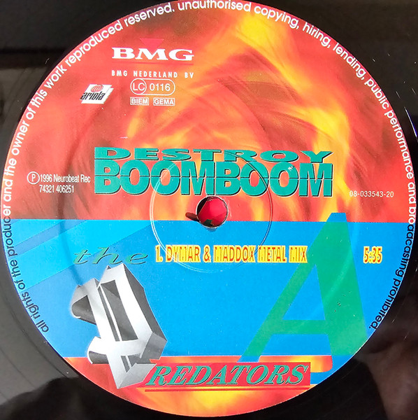 Destroy Boom Boom front label