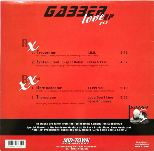 United Heroes Of Hardcore: Gabber Love EP back cover