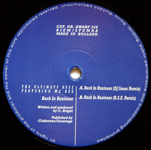 Back In Business front label