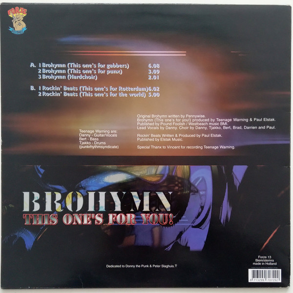 Brohymn (This One's For You!) back cover