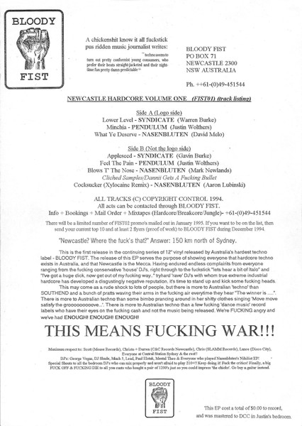 Newcastle Hardcore Volume One back cover