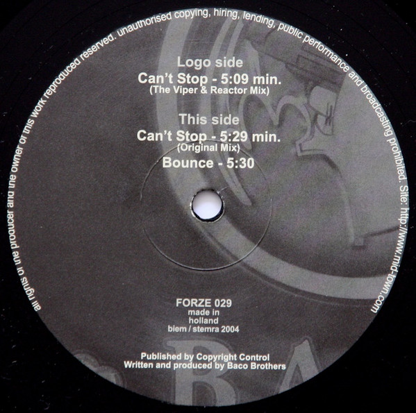 Can't Stop front label