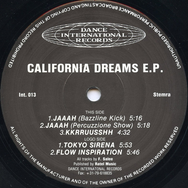 California Dreams E.P. back cover
