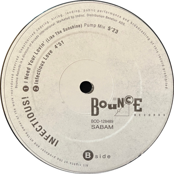 I Need Your Lovin' (Like The Sunshine) back label