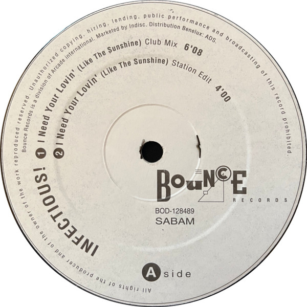 I Need Your Lovin' (Like The Sunshine) front label