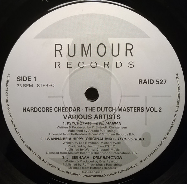 Hardcore Cheddar - The Dutch Masters Volume Two front label