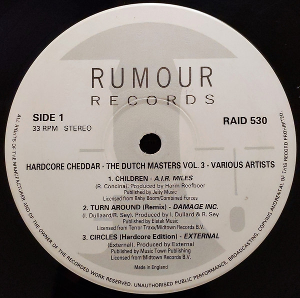 Hardcore Cheddar - The Dutch Masters Volume Three front label