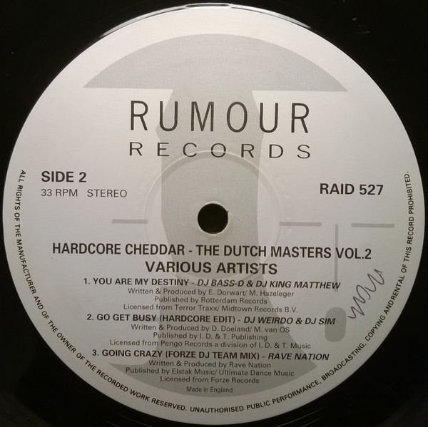 Hardcore Cheddar - The Dutch Masters Volume Two back label