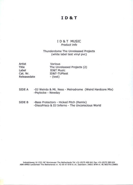 Thunderdome - The Unreleased Projects back cover