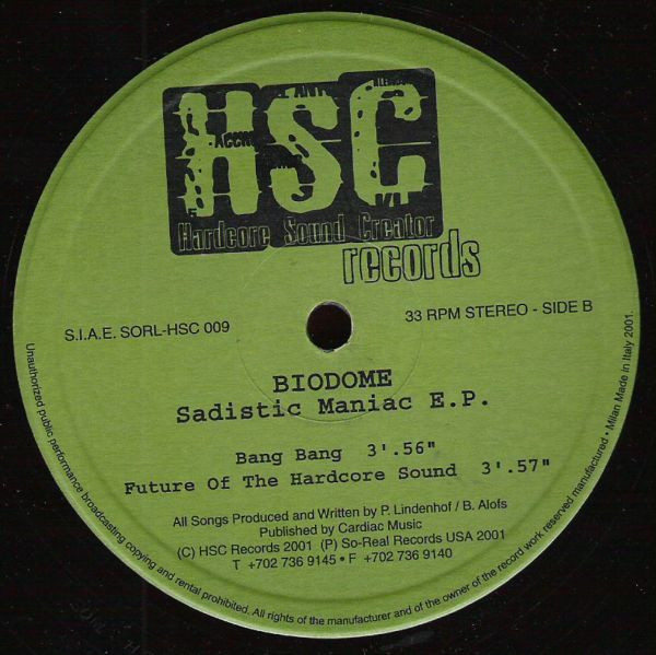 Sadistic Maniac E.P. front label