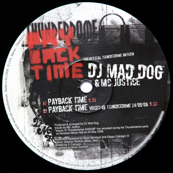 Payback Time (The Official Thunderdome Anthem) front label