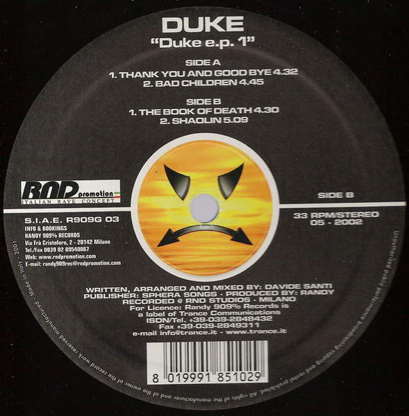 Duke E.P. 1 front label