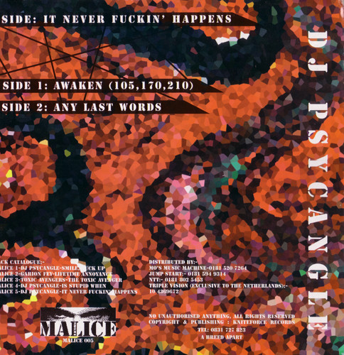 It Never Fuckin' Happens back label