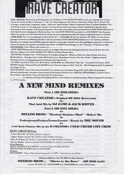 A New Mind (Remixes 2) front label