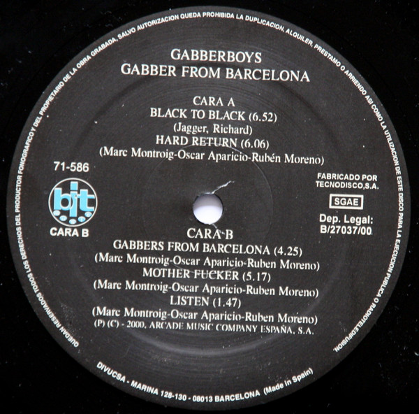 Gabbers From Barcelona front label