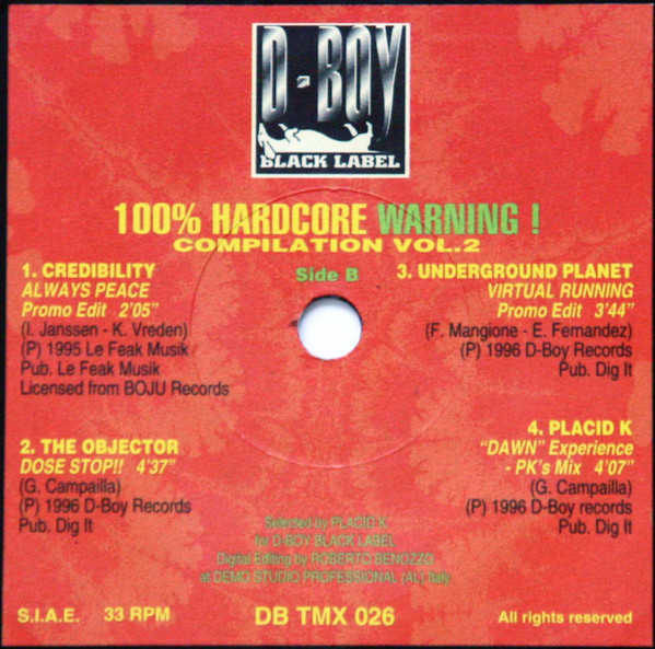 100% Hardcore Warning! Compilation Vol.2 back label
