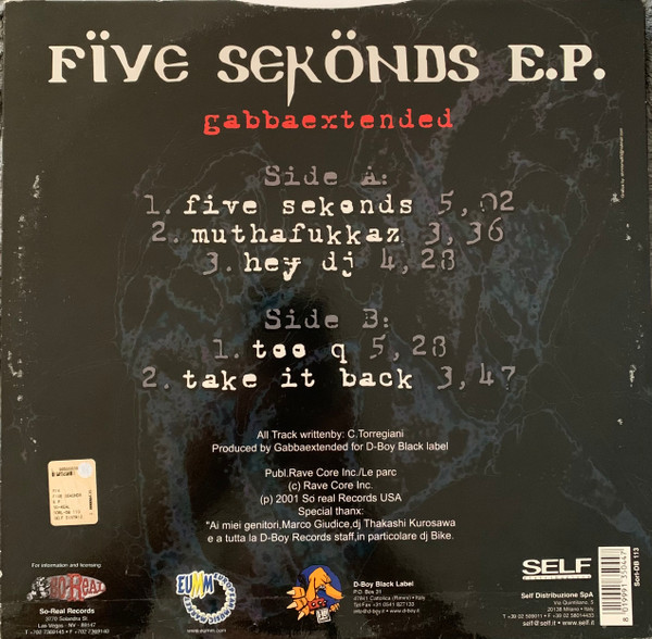 Fïve Sekönds E.P. back cover
