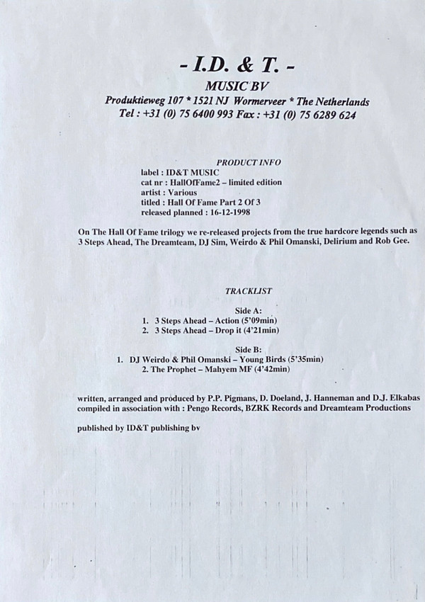 Hall Of Fame Part 2 of 3 back label