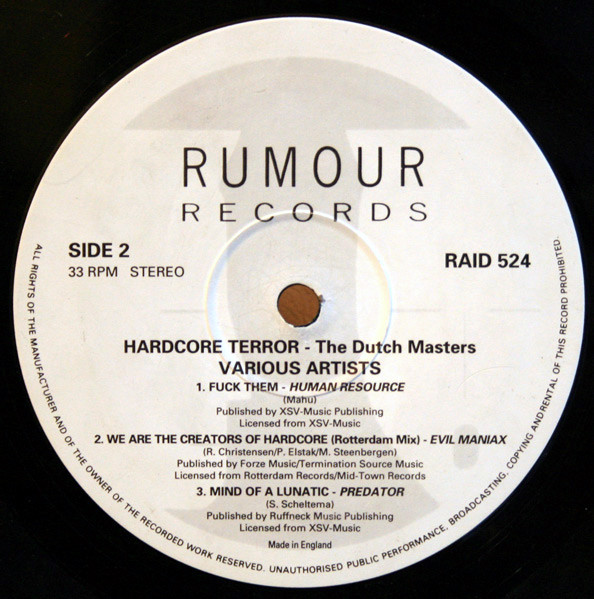 Hardcore Terror - Volume One - The Dutch Masters back label