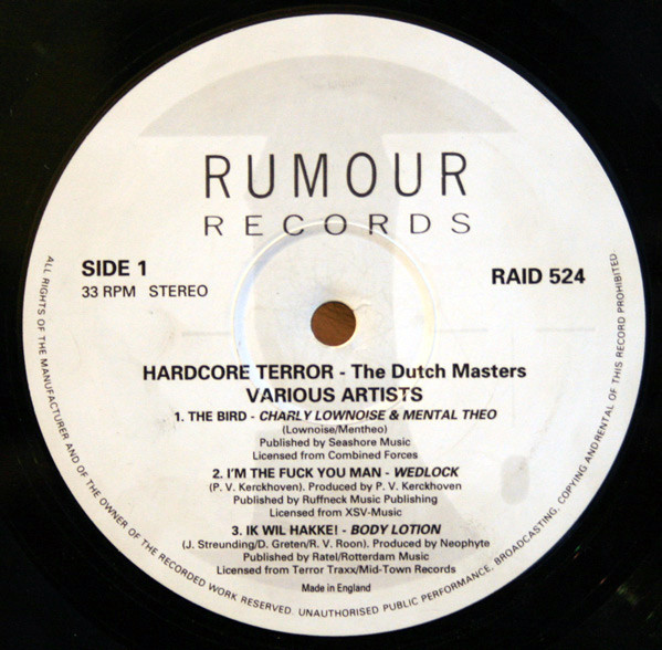Hardcore Terror - Volume One - The Dutch Masters front label
