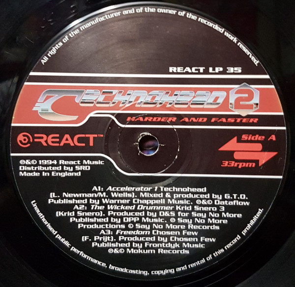 Technohead 2 - Harder And Faster front label