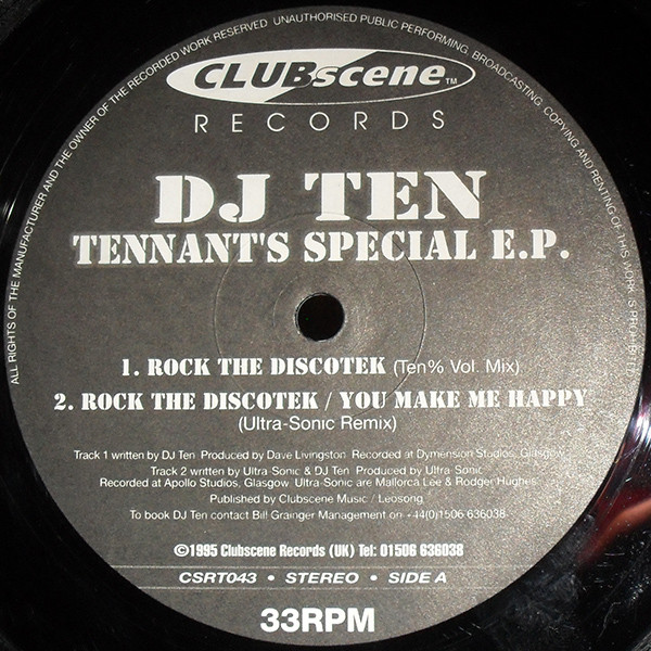 Tennant's Special EP / Destination Unknown front label