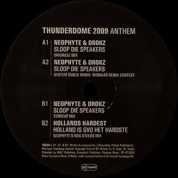 Sloop Die Speakers! (Thunderdome 2009 Anthem) front label
